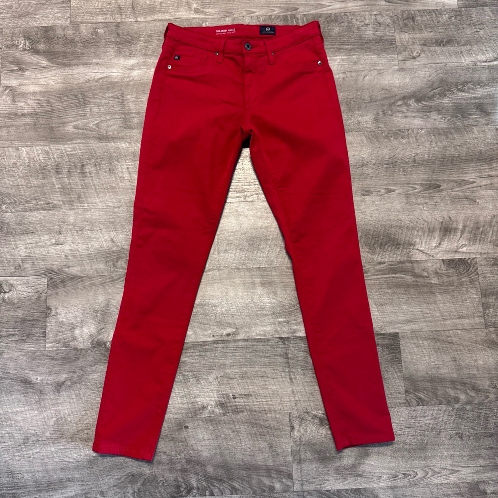 AG Adriano Goldschmied The Abbey Ankle Mid Rise Super Skinny Pant Red Womens 26R